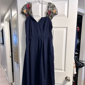 SHEIN Navy Midi Dress with Floral Accents